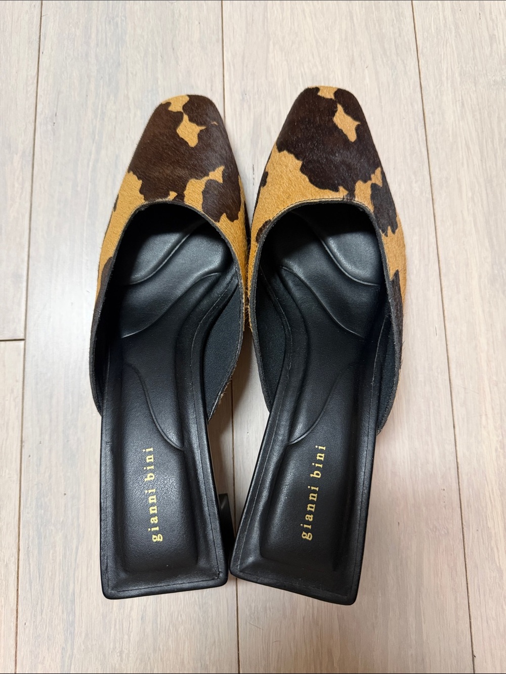 Gianni Bini Leopard-Print Square-Toe Mules in Brown
